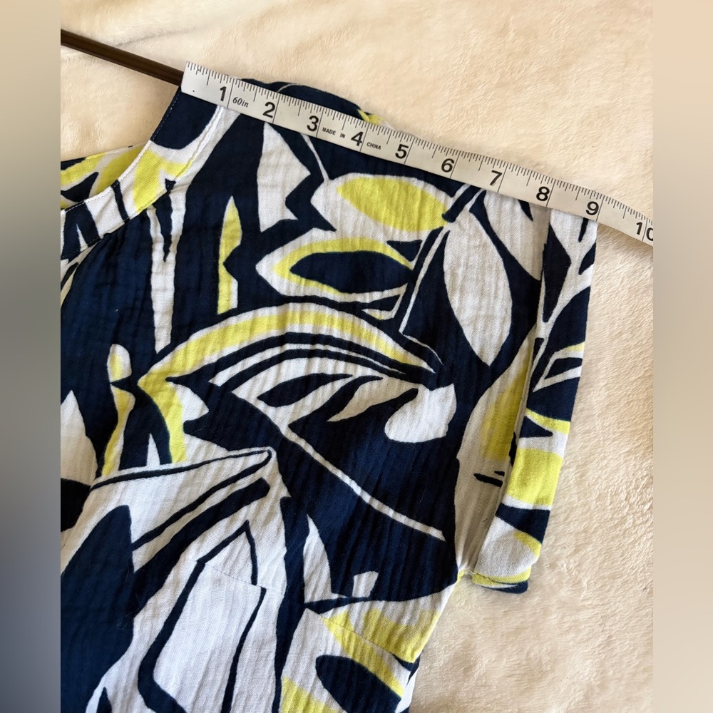 Talbots Navy and Yellow Leaf Print Blouse Button - Picture 5 of 9